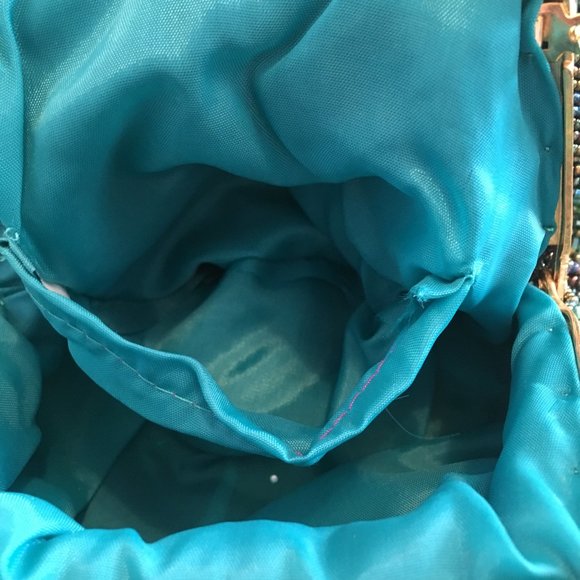 VINTAGE Green Beaded Mini Bag Shoulder Crossbody Clutch Convertible - Picture 10 of 16